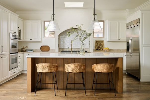 Interior, Kitchen, Pendant Lights, Stainless Steel Appliances, Wood Texture Flooring