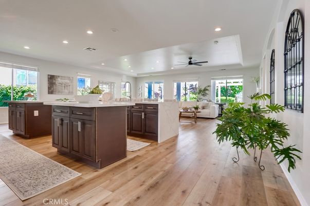 Interior, Kitchen, Living room, Recessed Lighting, Wood Texture Flooring