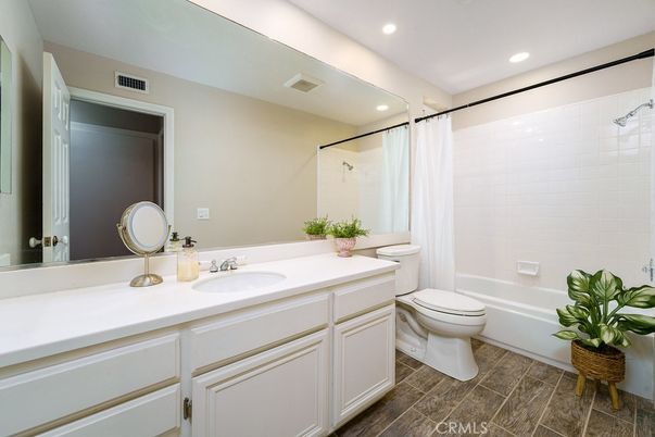 Bathroom, Interior, Recessed Lighting, Wood Texture Flooring