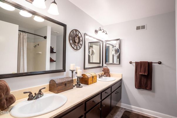 Bathroom, Dual Sink Vanities, Interior, Wood Texture Flooring