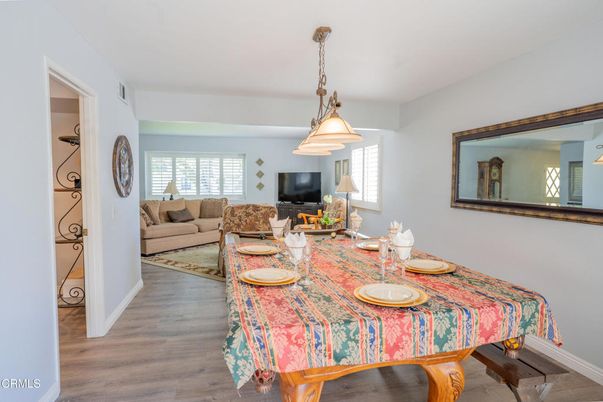 Dining room, Interior, Living room, Pendant Lights, Wood Texture Flooring