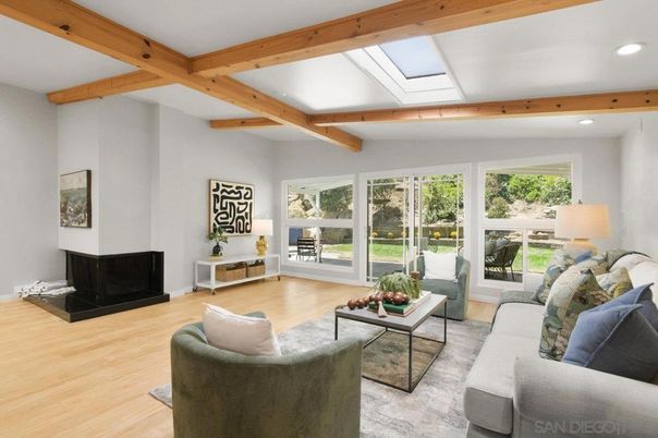 Fireplace, Interior, Living room, Recessed Lighting, Wooden Beams, Wood Texture Flooring