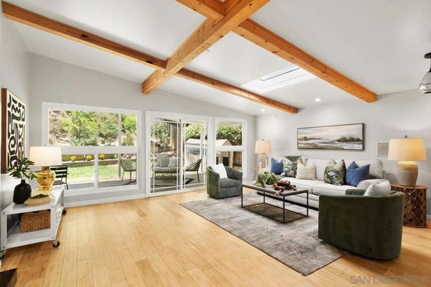 Interior, Living room, Recessed Lighting, Wooden Beams, Wood Texture Flooring