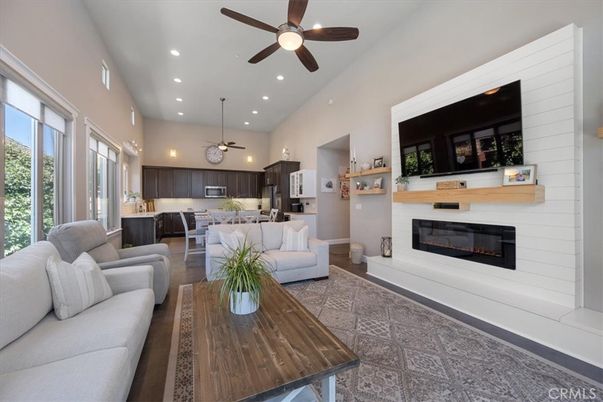 Dining room, Fireplace, Interior, Kitchen, Living room, Pendant Lights, Recessed Lighting