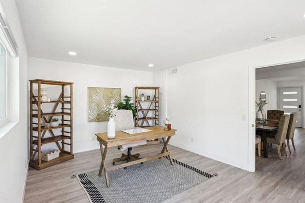 Home Office, Interior, Recessed Lighting, Wood Texture Flooring