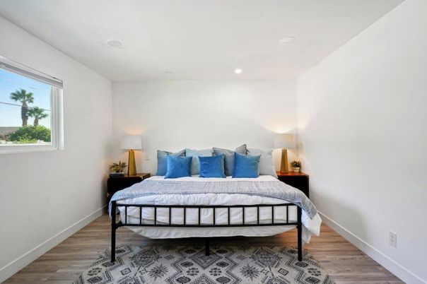 Bedroom, Interior, Recessed Lighting, Wood Texture Flooring