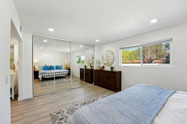 Bedroom, Interior, Recessed Lighting, Wood Texture Flooring