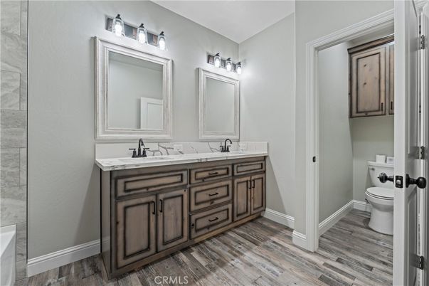 Bathroom, Dual Sink Vanities, Interior, Wood Texture Flooring