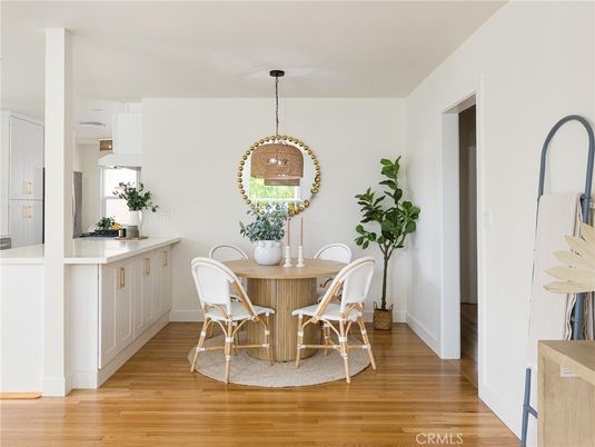 Dining room, Interior, Pendant Lights, Wood Texture Flooring
