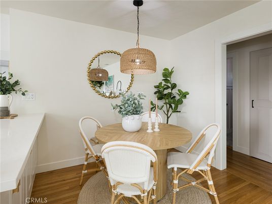 Dining room, Interior, Pendant Lights, Wood Texture Flooring