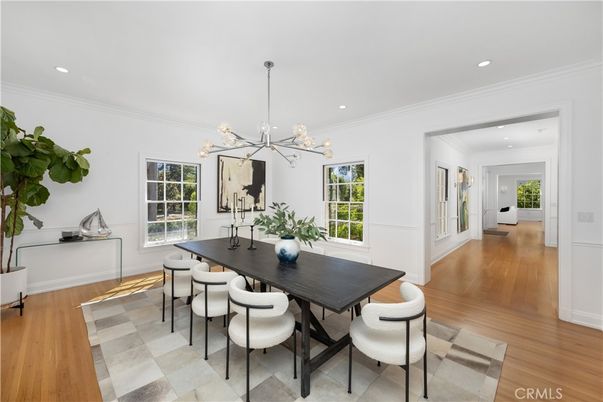 Dining room, Interior, Pendant Lights, Recessed Lighting, Wood Texture Flooring