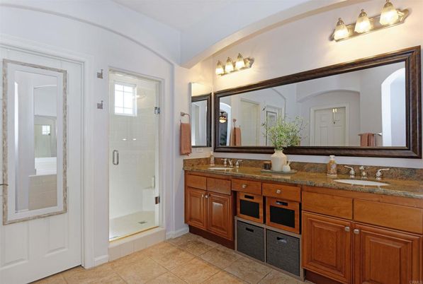 Bathroom, Dual Sink Vanities, Glass Shower, Interior