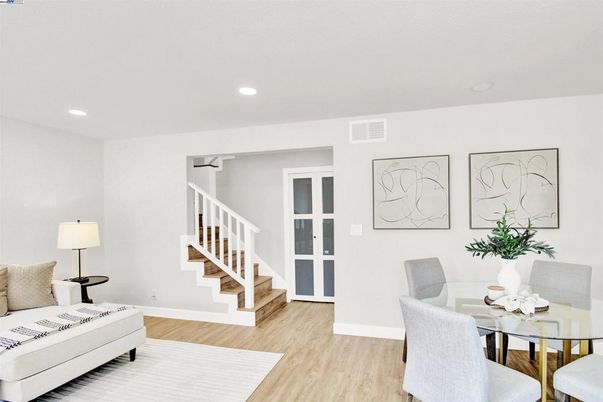 Dining room, Interior, Recessed Lighting, Wood Texture Flooring