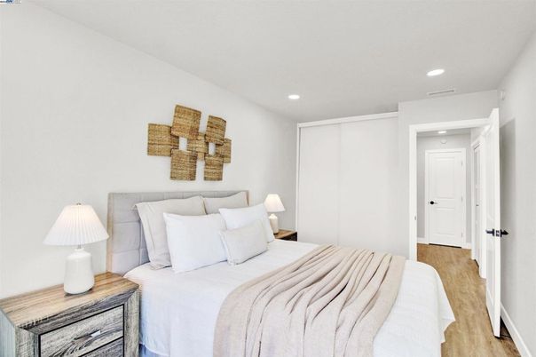 Bedroom, Interior, Recessed Lighting, Wood Texture Flooring