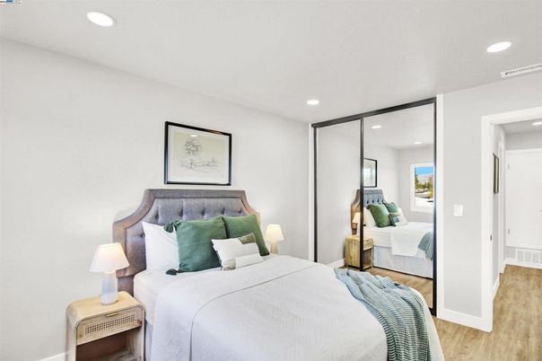 Bedroom, Interior, Recessed Lighting, Wood Texture Flooring