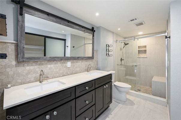 Bathroom, Dual Sink Vanities, Glass Shower, Interior, Recessed Lighting