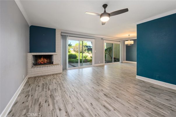 Chandelier, Empty room, Fireplace, Interior, Wood Texture Flooring