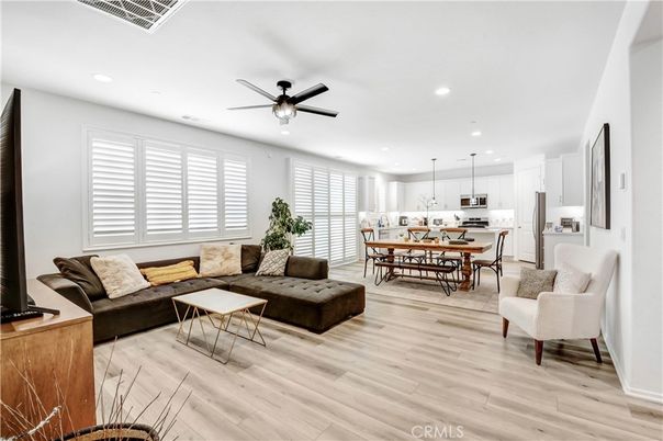 Dining room, Interior, Kitchen, Living room, Pendant Lights, Recessed Lighting, Stainless Steel Appliances, Wood Texture Flooring