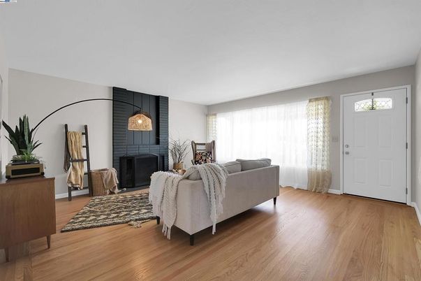Fireplace, Interior, Living room, Pendant Lights, Wood Texture Flooring