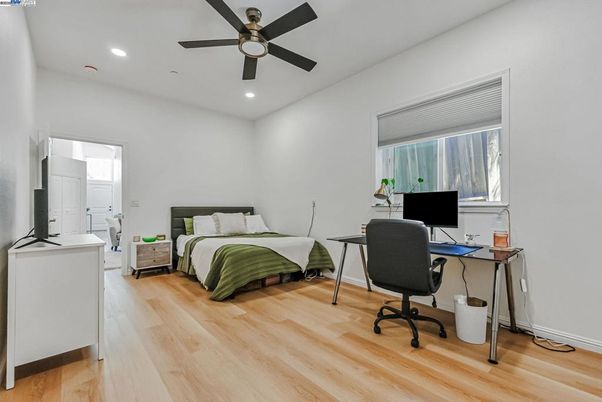 Bedroom, Home Office, Interior, Recessed Lighting, Wood Texture Flooring