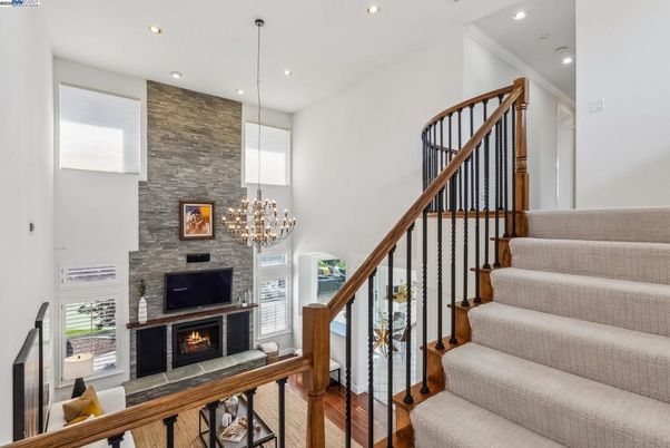 Chandelier, Fireplace, Interior, Pendant Lights, Recessed Lighting, Stone Walls