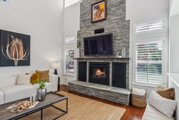 Fireplace, Interior, Living room, Stone Walls, Wood Texture Flooring
