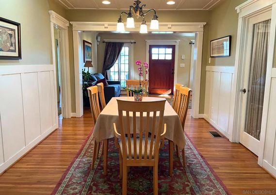 Dining room, Interior, Recessed Lighting, Wood Texture Flooring