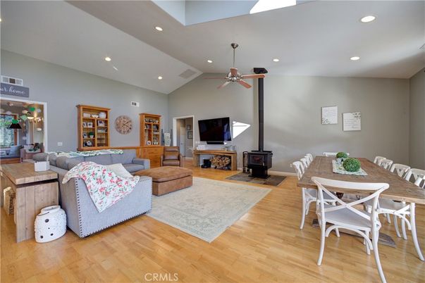 Dining room, Interior, Living room, Recessed Lighting, Wood Texture Flooring
