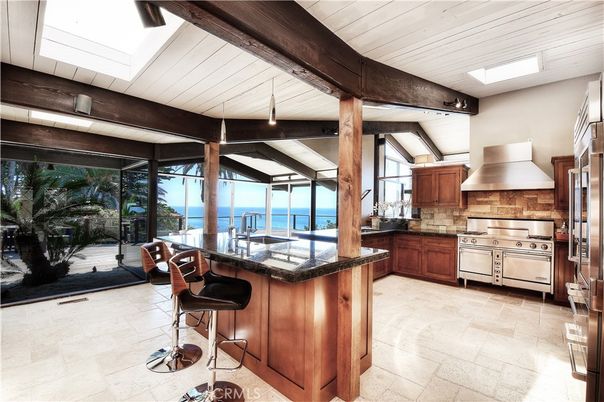 Interior, Kitchen, Stainless Steel Appliances, Water, Wooden Beams