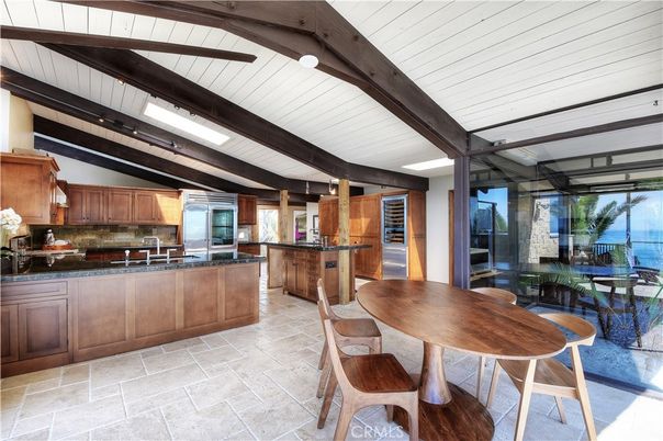 Dining room, Interior, Kitchen, Stainless Steel Appliances, Water, Wooden Beams