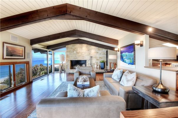 Fireplace, Interior, Living room, Stone Walls, Water, Wooden Beams, Wood Texture Flooring