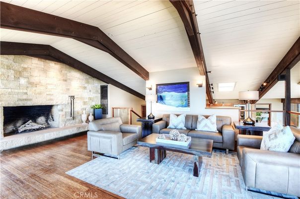 Fireplace, Interior, Living room, Stone Walls, Wooden Beams, Wood Texture Flooring