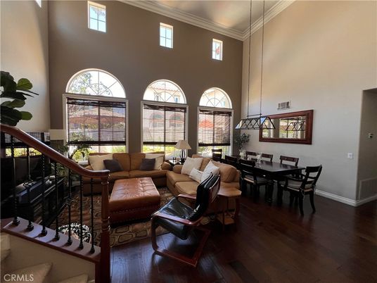 Dining room, Interior, Living room, Pendant Lights, Wood Texture Flooring