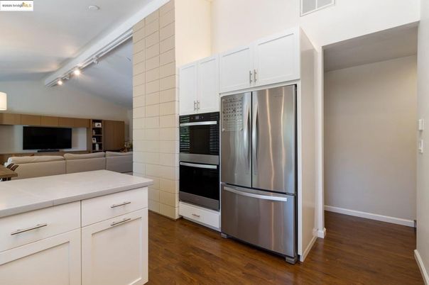 Interior, Kitchen, Living room, Stainless Steel Appliances, Wood Texture Flooring