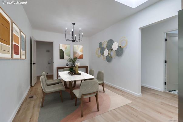 Dining room, Interior, Pendant Lights, Wood Texture Flooring