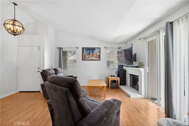 Fireplace, Interior, Living room, Pendant Lights, Wood Texture Flooring