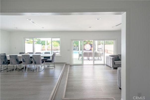 Dining room, Interior, Recessed Lighting, Wood Texture Flooring