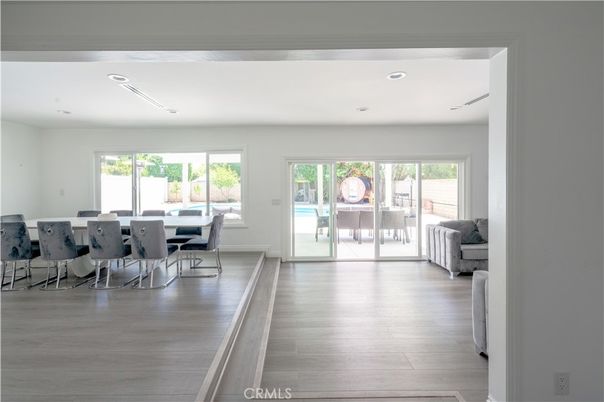 Dining room, Interior, Recessed Lighting, Wood Texture Flooring