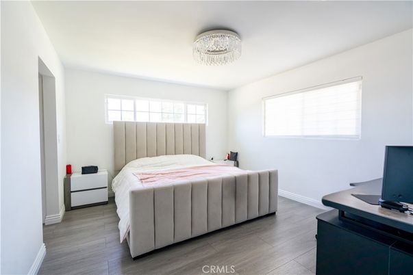 Bedroom, Chandelier, Interior, Wood Texture Flooring