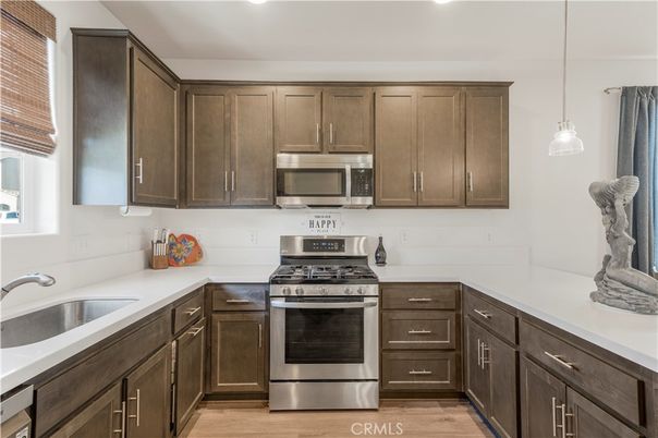 Interior, Kitchen, Pendant Lights, Stainless Steel Appliances, Wood Texture Flooring