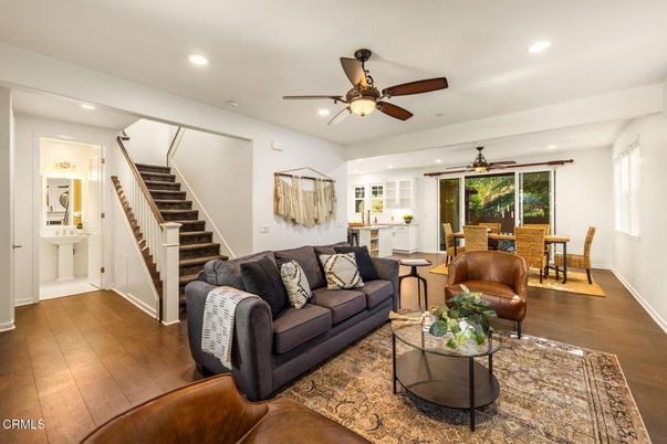 Dining room, Interior, Living room, Recessed Lighting, Wood Texture Flooring