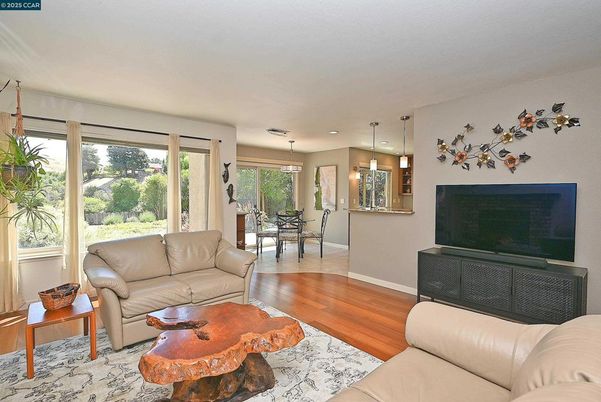 Dining room, Interior, Living room, Pendant Lights, Recessed Lighting, Wood Texture Flooring