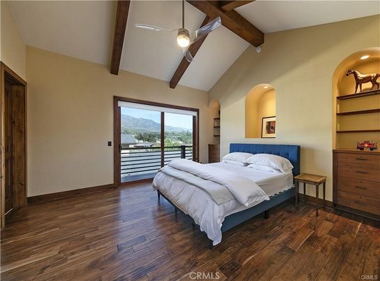 Bedroom, Interior, Recessed Lighting, Wooden Beams, Wood Texture Flooring