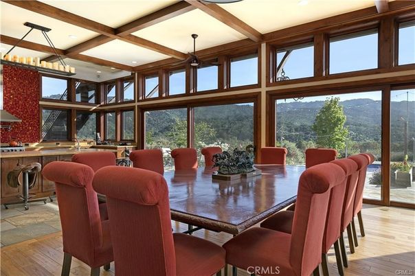 Dining room, Interior, Kitchen, Pendant Lights, Recessed Lighting, Wooden Beams, Wood Texture Flooring