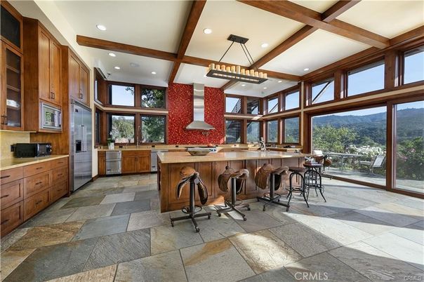 Interior, Kitchen, Pendant Lights, Recessed Lighting, Stainless Steel Appliances, Wooden Beams