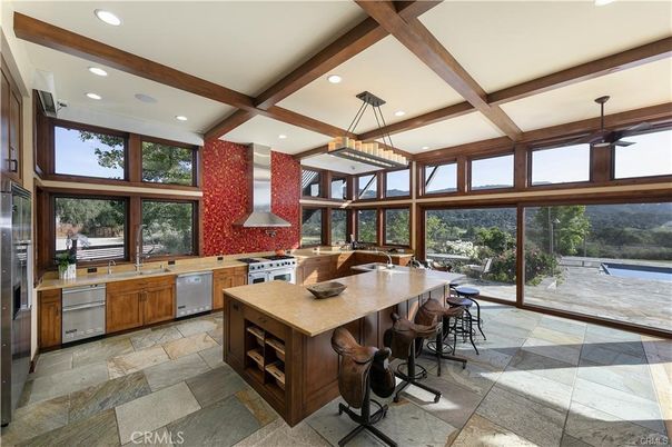 Interior, Kitchen, Pendant Lights, Recessed Lighting, Stainless Steel Appliances, Wooden Beams