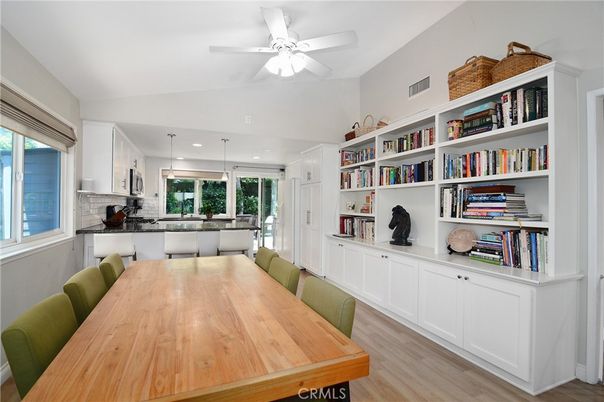 Dining room, Interior, Kitchen, Pendant Lights, Recessed Lighting, Wood Texture Flooring