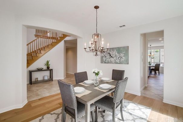 Chandelier, Dining room, Interior, Wood Texture Flooring