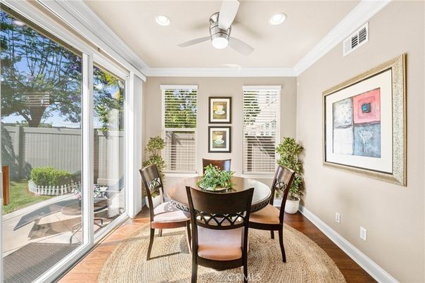 Dining room, Interior, Recessed Lighting, Wood Texture Flooring