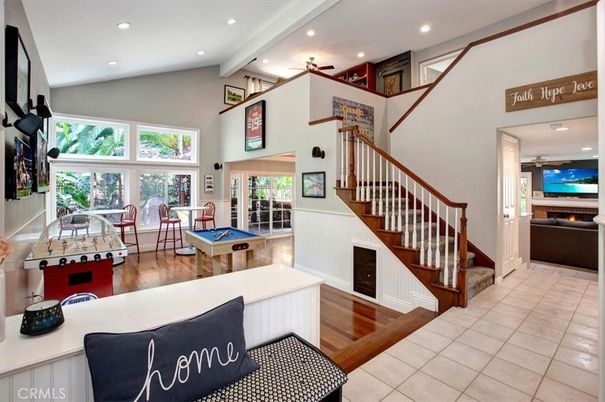 Billiard Table, Dining room, Game Room, Interior, Recessed Lighting, Wood Texture Flooring